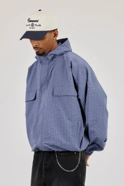 Nylon Check Hooded Windbreaker - Blue
