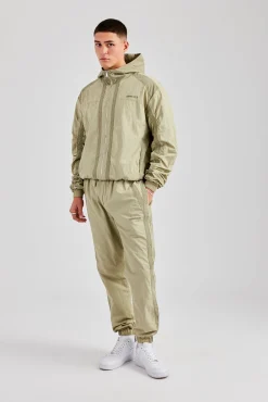 Nylon Colour Block Cuffed Jogger - Light Khaki