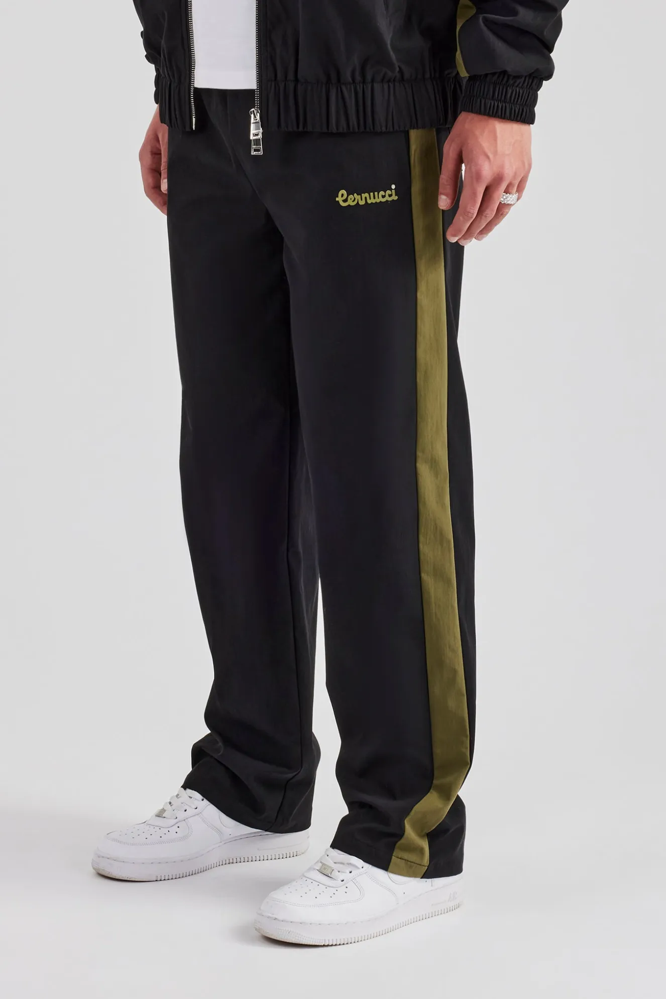 Nylon Contrast Block Straight Leg Jogger - Black