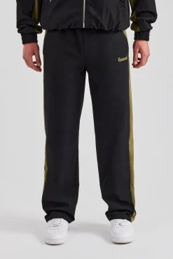 Nylon Contrast Block Straight Leg Jogger - Black