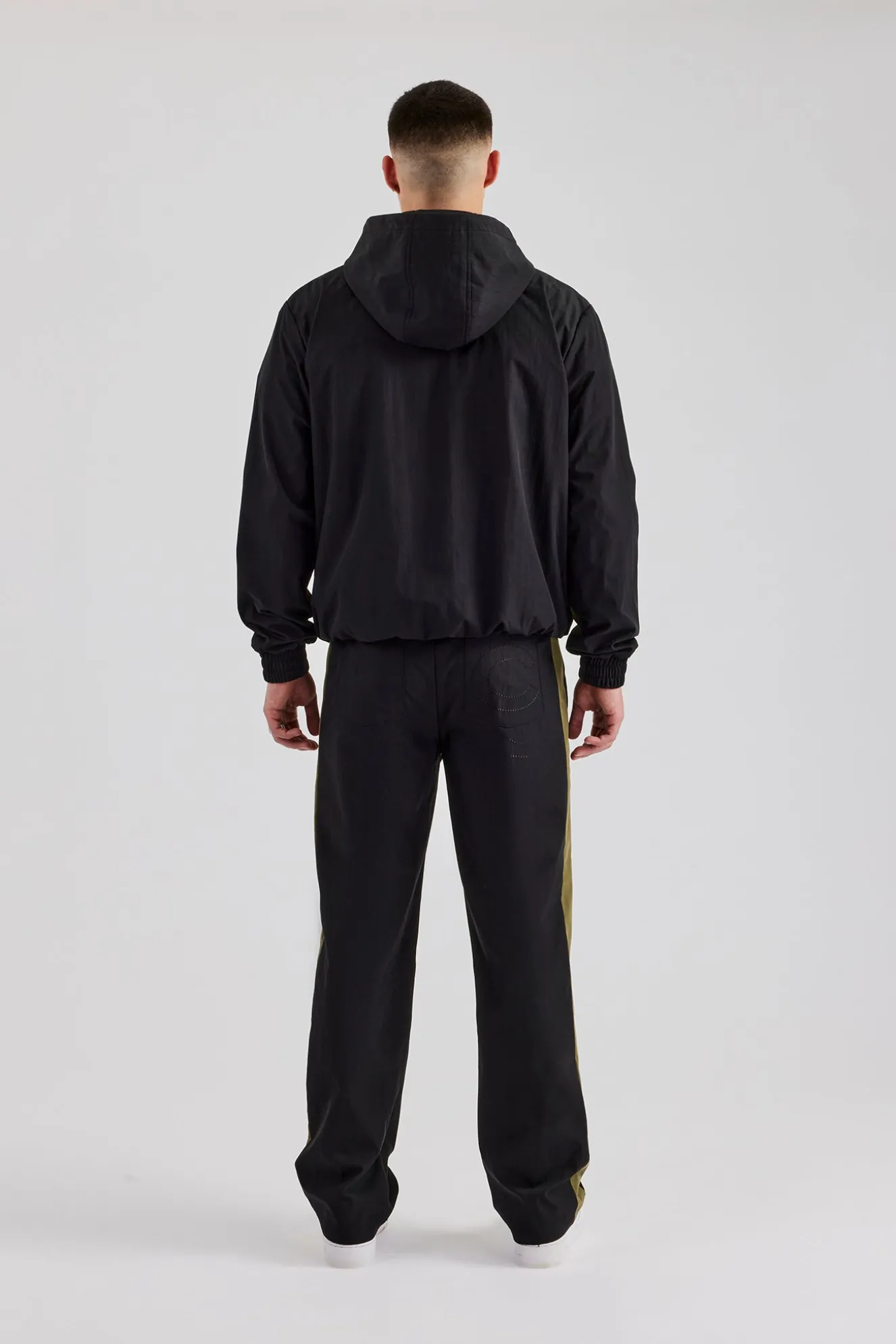 Nylon Contrast Block Straight Leg Jogger - Black