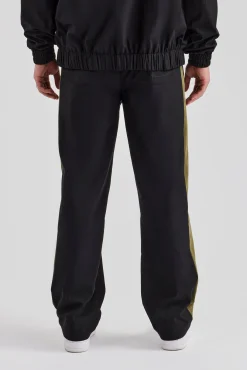 Nylon Contrast Block Straight Leg Jogger - Black