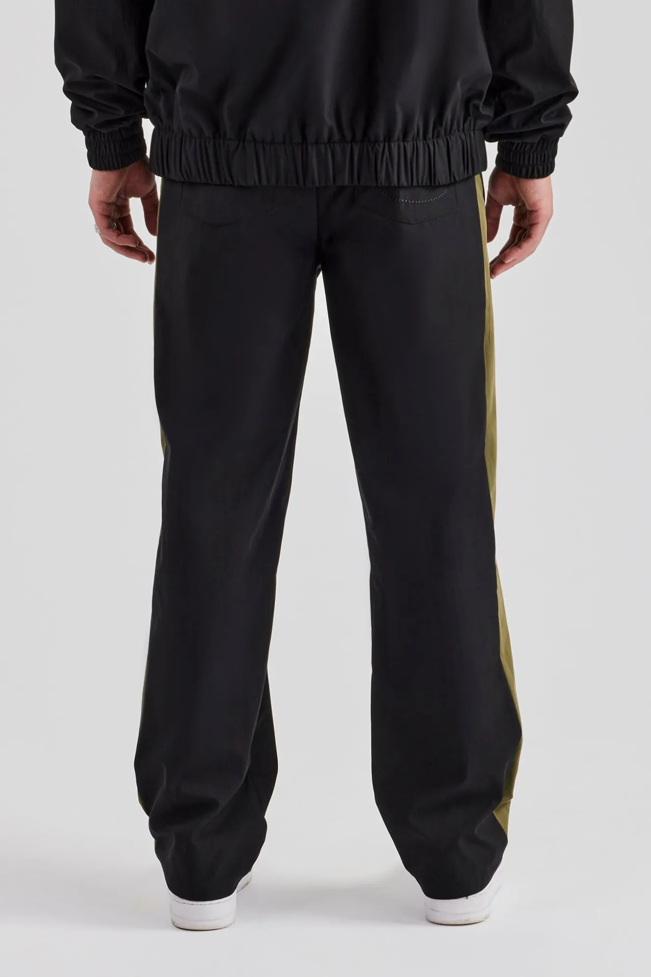 Nylon Contrast Block Straight Leg Jogger - Black