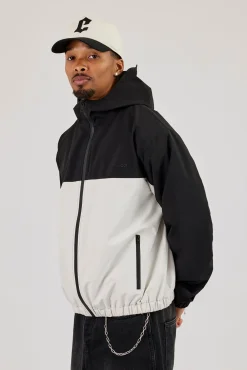 Nylon Contrast Windbreaker - Black