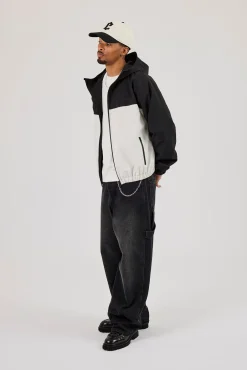 Nylon Contrast Windbreaker - Black
