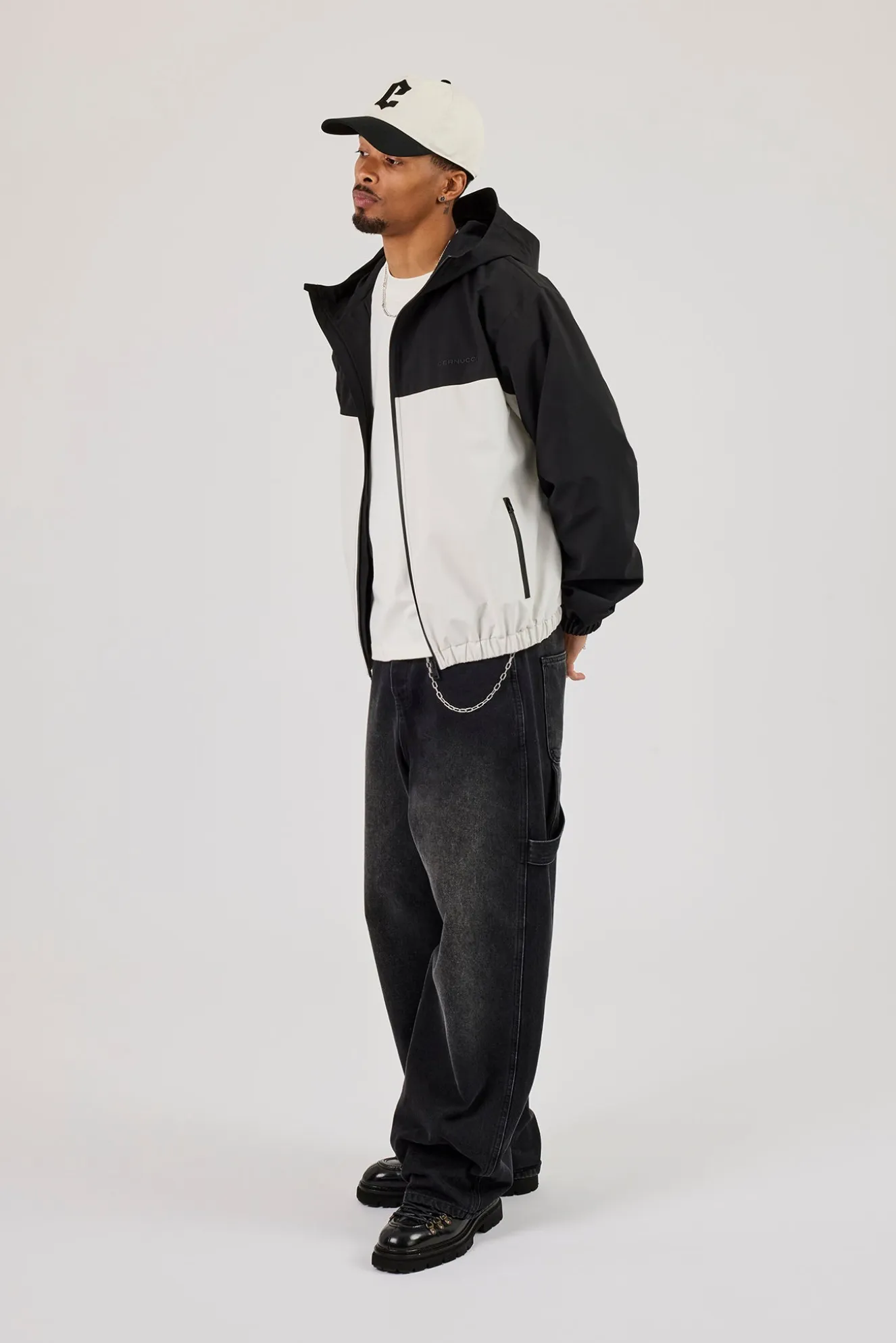 Nylon Contrast Windbreaker - Black
