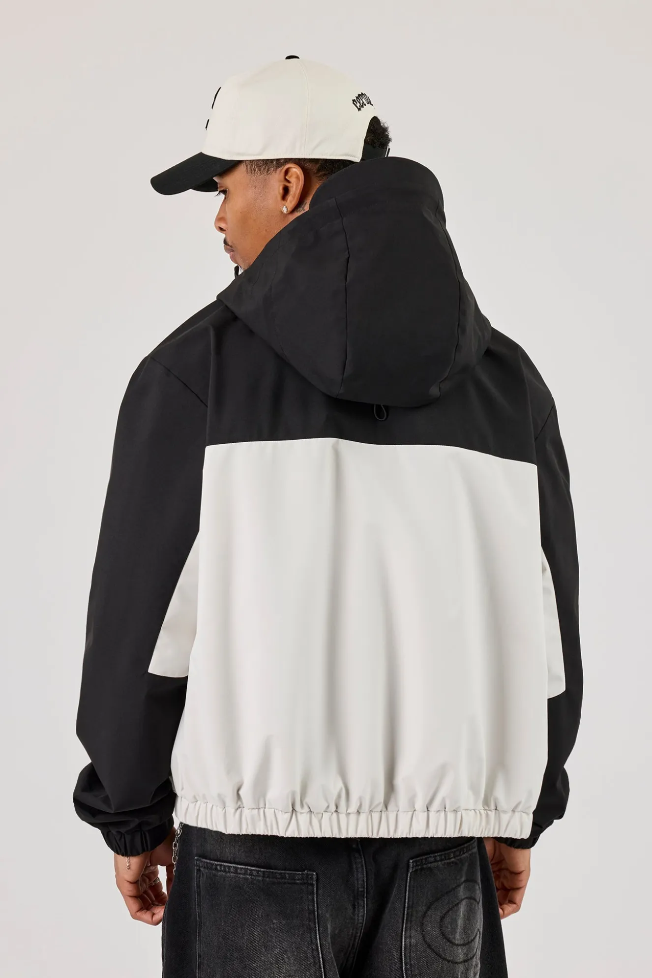 Nylon Contrast Windbreaker - Black