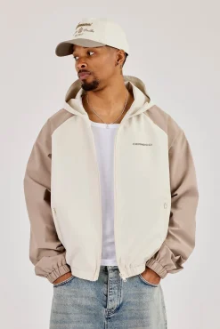 Nylon Panelled Windbreaker - Taupe