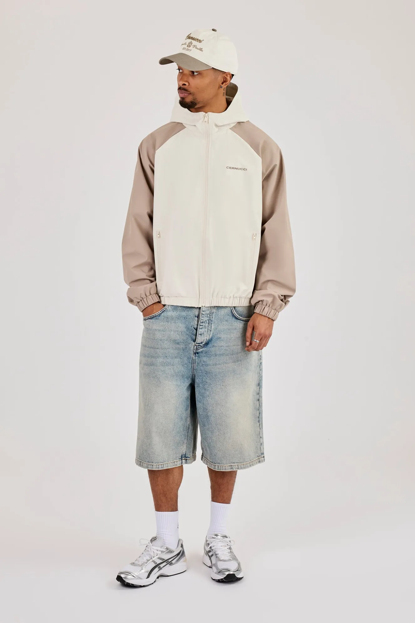 Nylon Panelled Windbreaker - Taupe