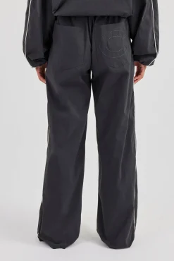 Nylon Piping Wide Leg Track Pant - Charcoal