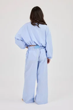 Nylon Striped Funnel Neck Jacket & Wide Leg Trouser  Baby Blue