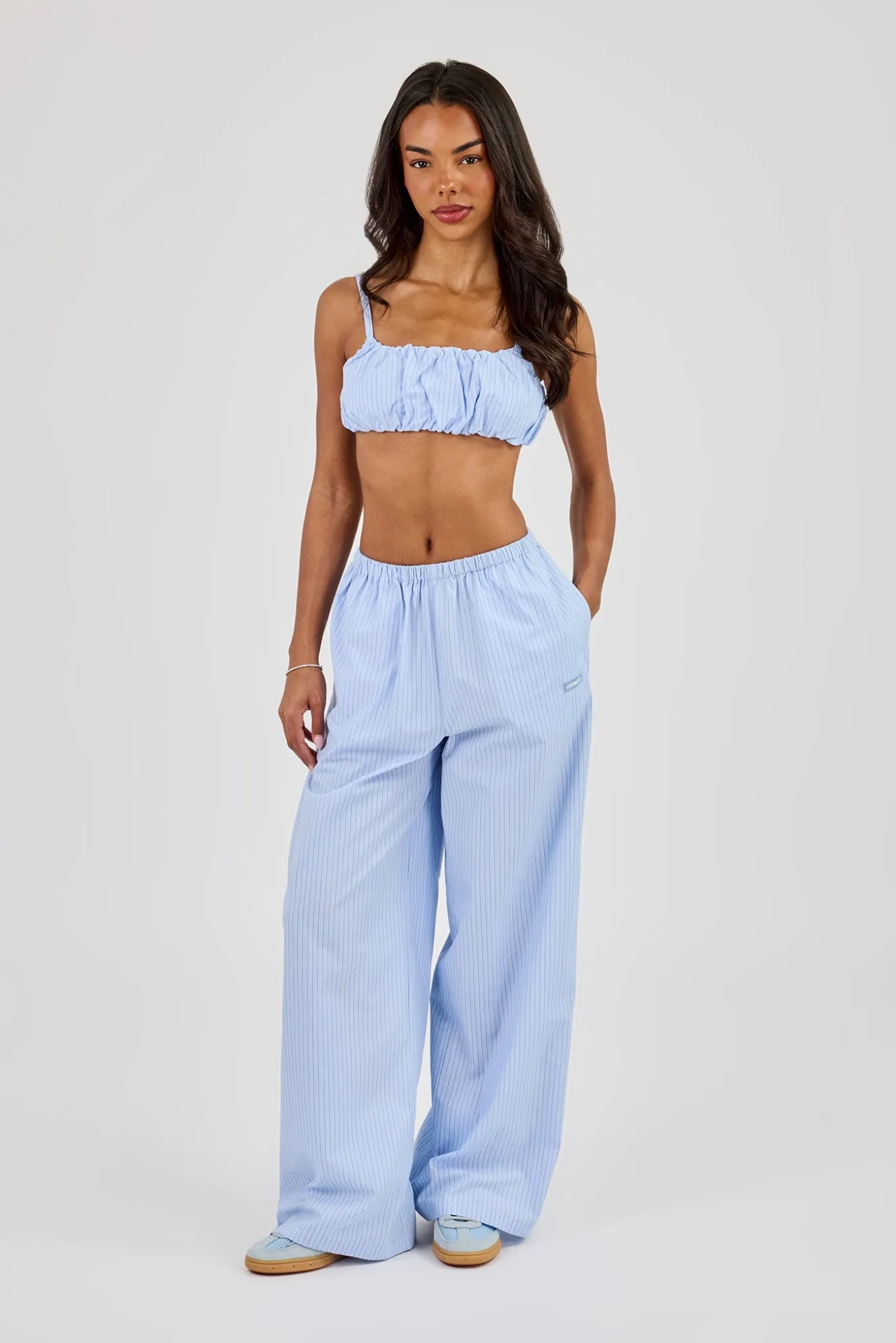 Nylon Striped Ruched Bralet - Baby Blue