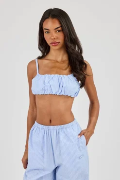 Nylon Striped Ruched Bralet - Baby Blue