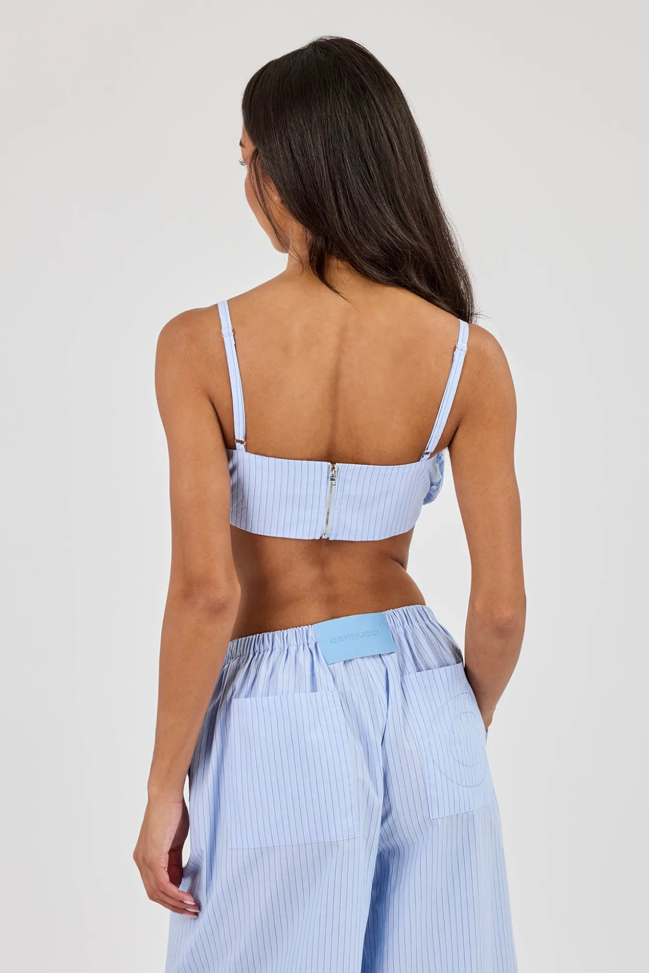 Nylon Striped Ruched Bralet - Baby Blue