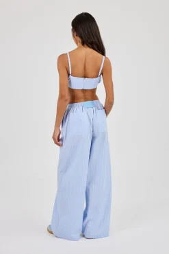 Nylon Striped Ruched Bralet & Wide Leg Trouser  Baby Blue