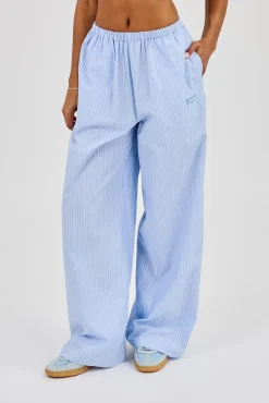Nylon Striped Wide Leg Trouser - Baby Blue