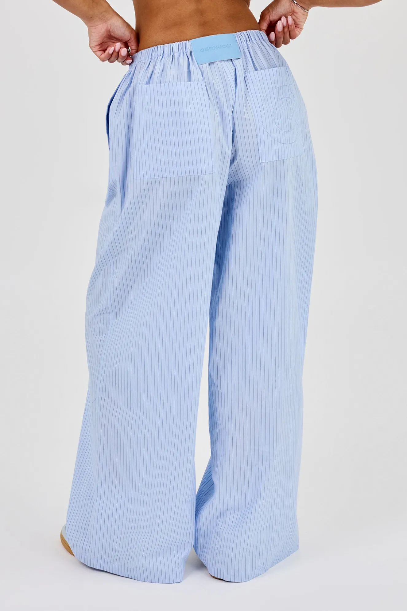 Nylon Striped Wide Leg Trouser - Baby Blue