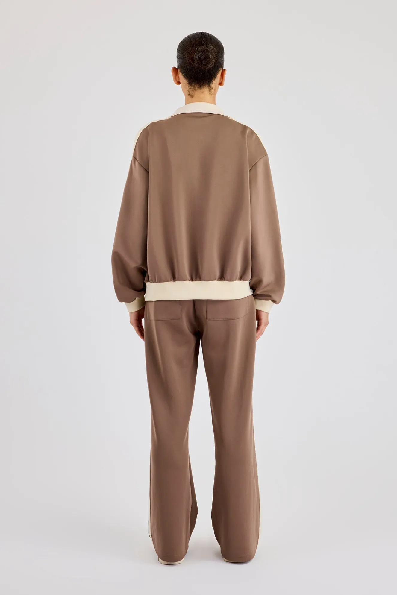 Off White Rib Contrast Panel Track Top & Pant - Taupe