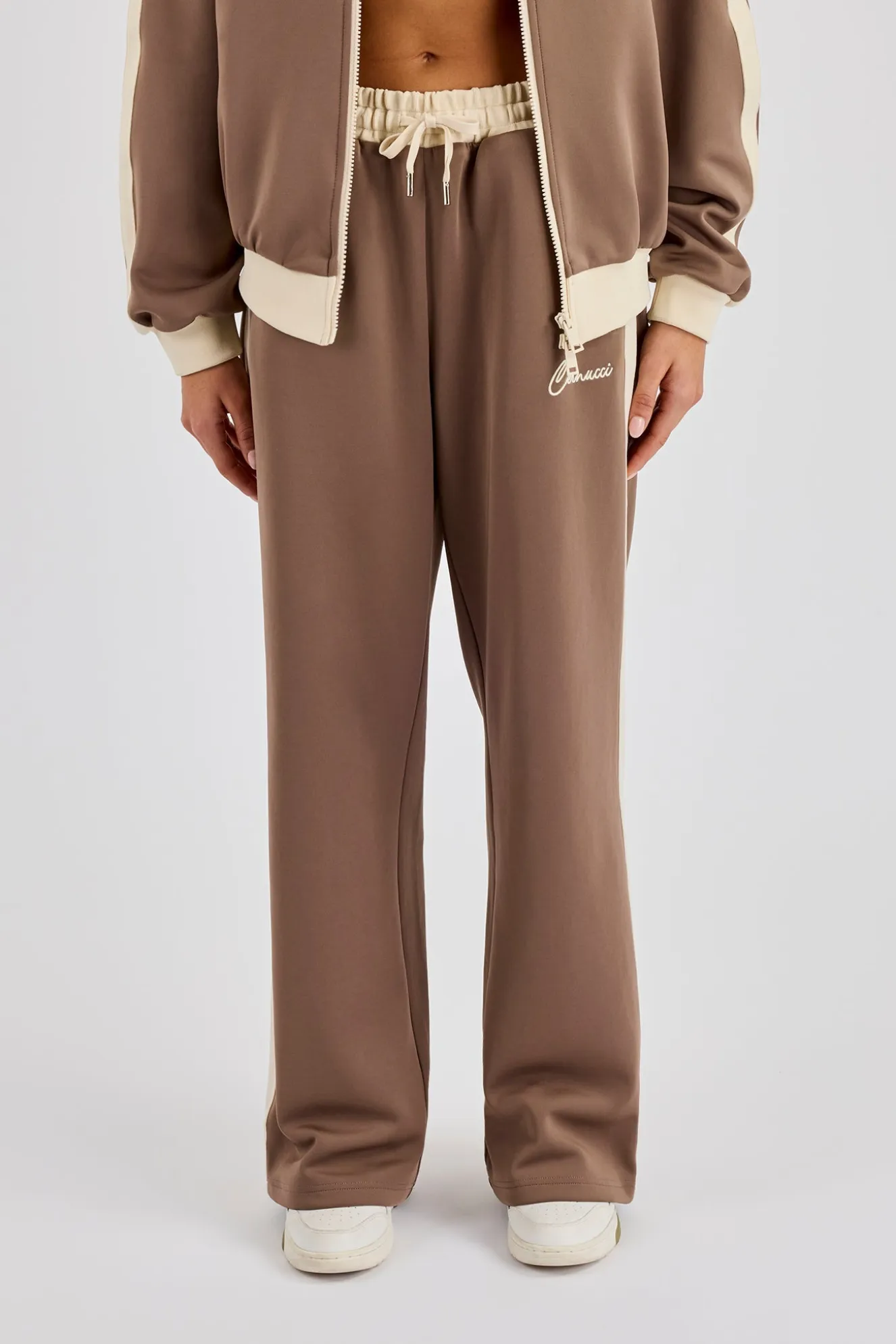Off White Rib Contrast Track Pant - Taupe
