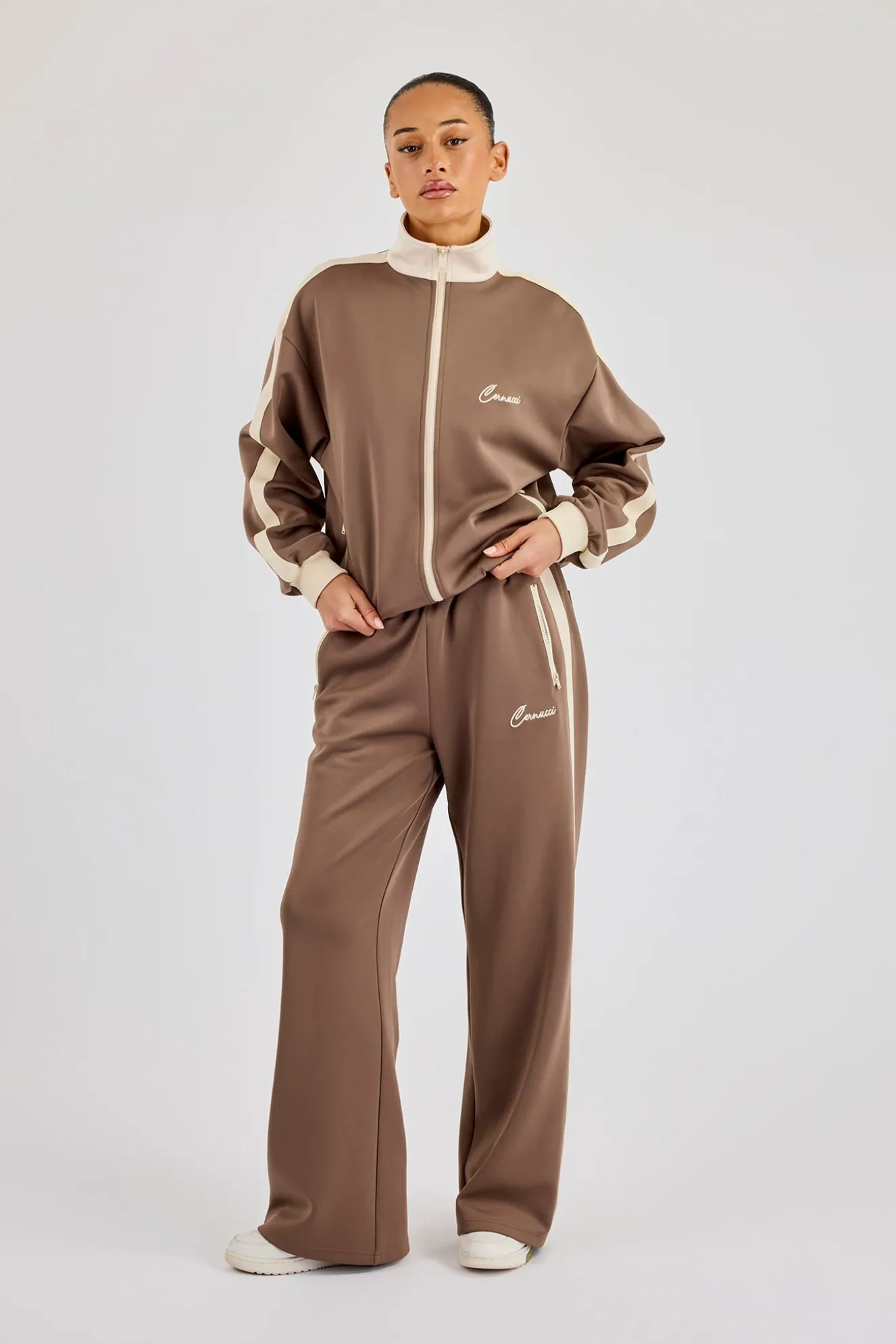 Off White Rib Contrast Track Pant - Taupe