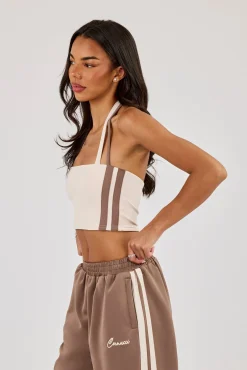 Off White Taping Double Halterneck Top & Taupe Jort