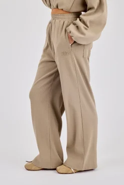 Ottoman Rib Button Wide Leg Jogger - Taupe