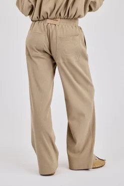 Ottoman Rib Button Wide Leg Jogger - Taupe