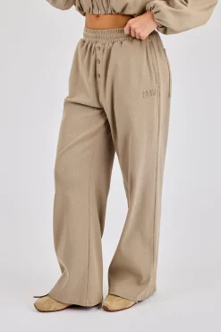 Ottoman Rib Button Wide Leg Jogger - Taupe