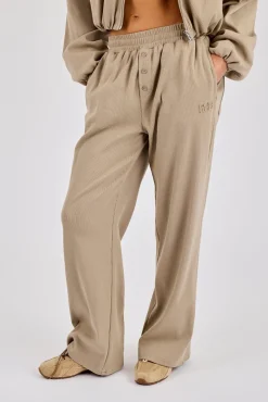 Ottoman Rib Button Wide Leg Jogger - Taupe