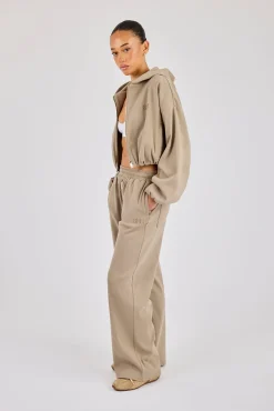 Ottoman Rib Hooded Zip Through & Wide Leg Jogger - Taupe