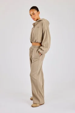 Ottoman Rib Hooded Zip Through & Wide Leg Jogger - Taupe