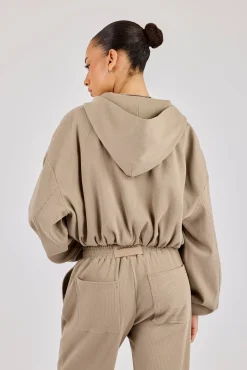 Ottoman Rib Hooded Zip Through - Taupe
