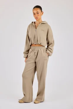 Ottoman Rib Hooded Zip Through - Taupe