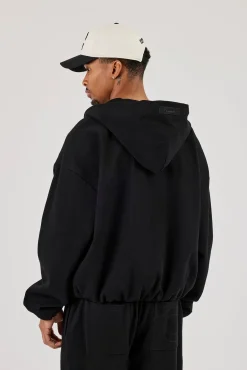 Ottoman Rib Zip Through Hoodie - Black