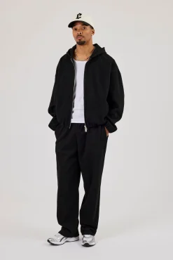Ottoman Rib Zip Through Hoodie & Relaxed Jogger - Black