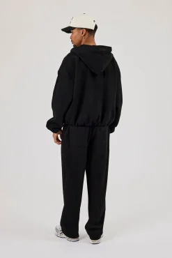 Ottoman Rib Zip Through Hoodie & Relaxed Jogger - Black