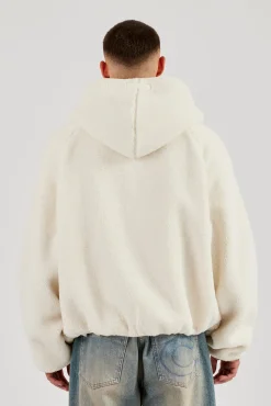 Oversized Borg Zip Hoodie - Off White