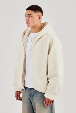Oversized Borg Zip Hoodie - Off White