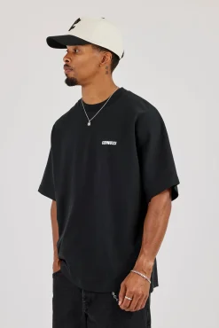 Oversized Cernucci Distressed Graphic T-Shirt - Black
