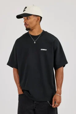 Oversized Cernucci Distressed Graphic T-Shirt - Black