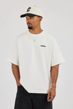Oversized Cernucci Distressed Graphic T-Shirt - Off White