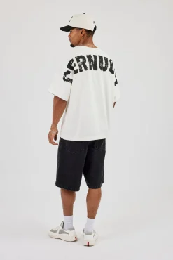 Oversized Cernucci Distressed Graphic T-Shirt - Off White