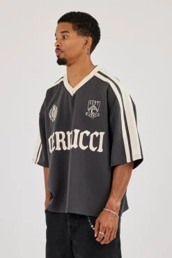 Oversized Cernucci Football Top - Charcoal
