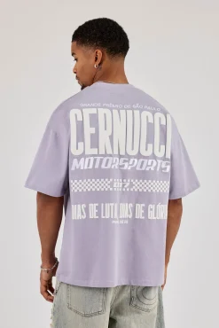 Oversized Cernucci Motorsports Print T-Shirt - Dusty Purple
