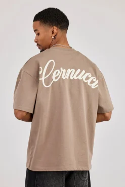 Oversized Contrast Logo T-Shirt - Brown
