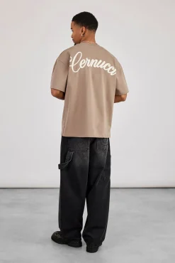 Oversized Contrast Logo T-Shirt - Brown