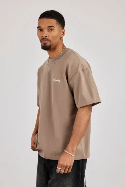 Oversized Contrast Logo T-Shirt - Brown