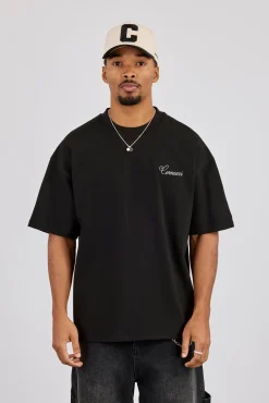 Oversized Contrast Logo T-Shirt - Black
