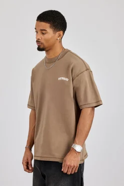 Oversized Gothic Print T-Shirt - Taupe