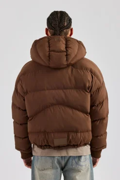 Oversized Hooded Puffer Jacket - Brown